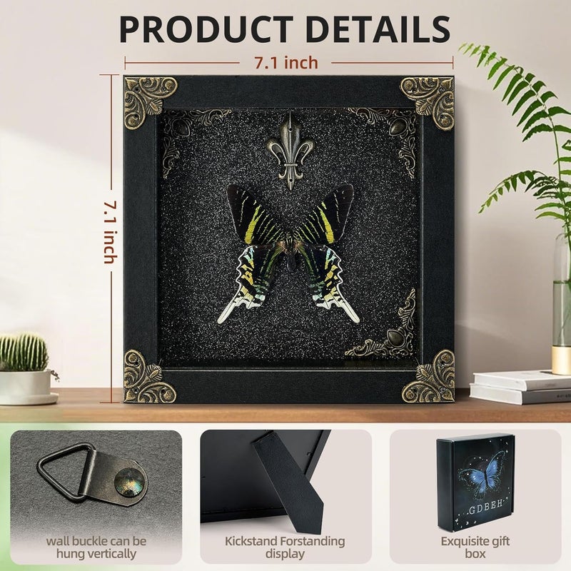 GDBEH Real Butterfly Framed Handmade - Taxidermy Butterfly Shadow Box - Real Framed Butterflies in a Box for Gothic Home Decor Aesthetic. (Moon Moth) - Image 2